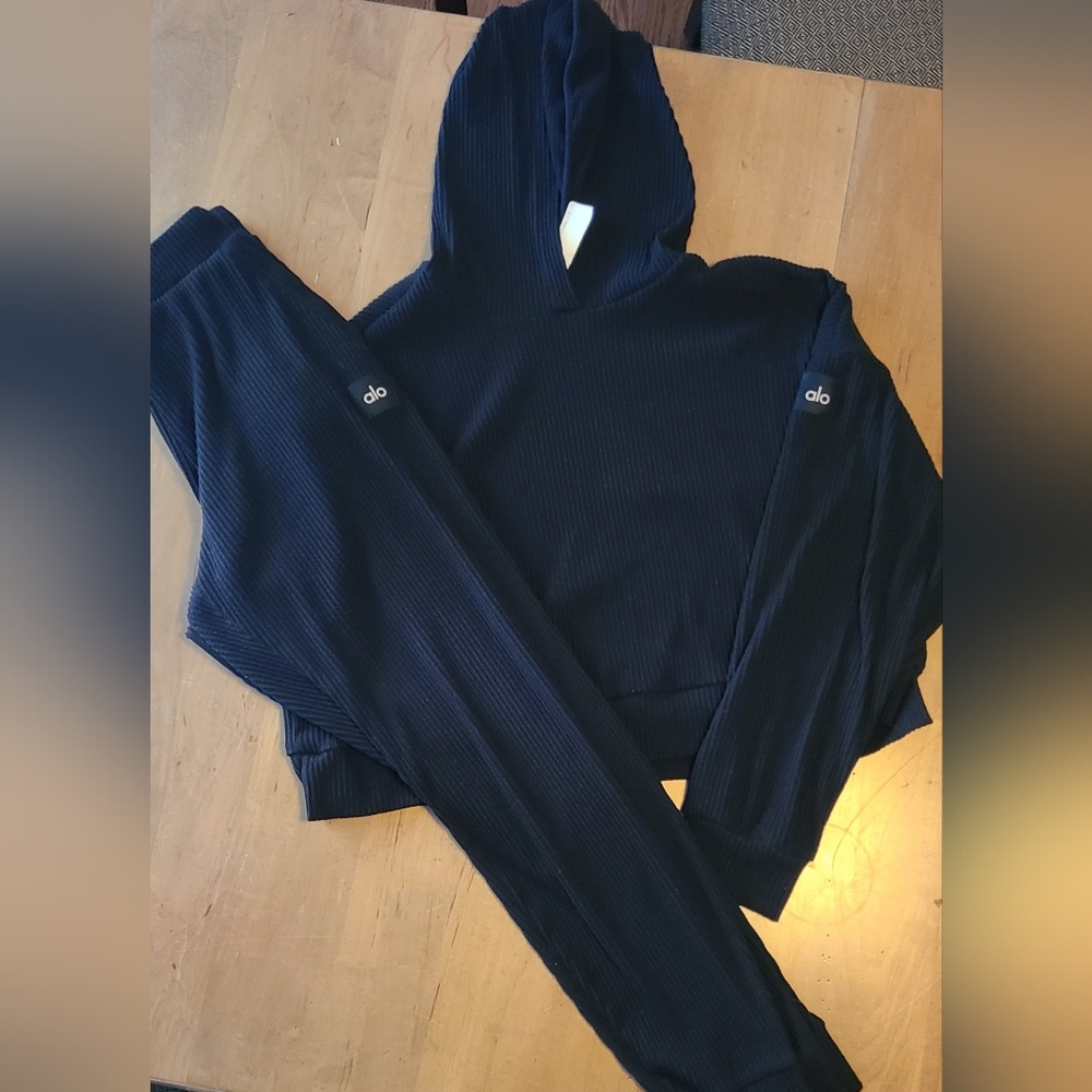 Alo Black Hoodie and Muse Jogger Set